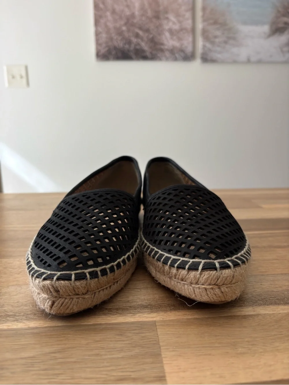Frye Lee A Line Perforated Black Nubuck Espadrille Shoes Size 9.5